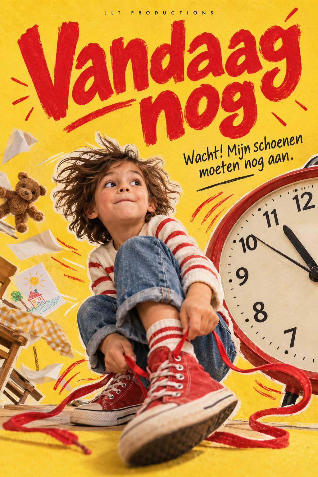 Vandaag nog — Wacht! Mijn schoenen moeten nog aan.